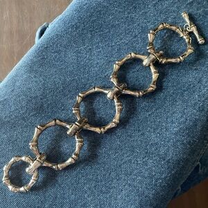 Vintage Sterling Silver Geometric Modern Bamboo Octagon Link Bracelet w/ Toggle